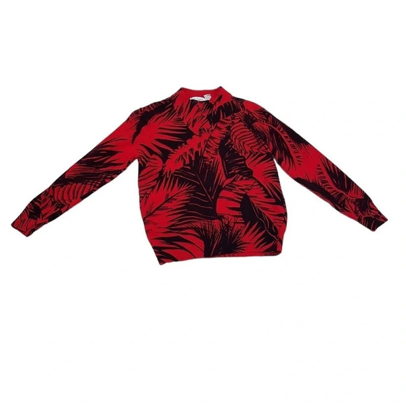 J.A. Higgins Sweater Crew Neck Lambswool Floral Red Black Size Medium M - Picture 4 of 15